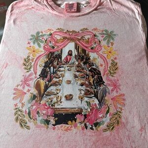 Pink Graphic Comfort Colors Colorblast Tshirt Last Supper Design Small-2X